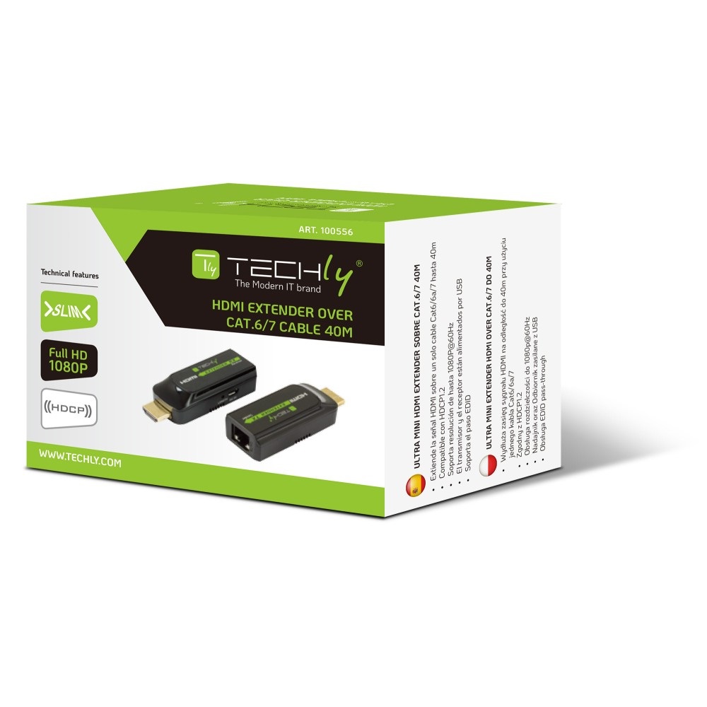 Techly IDATA EXT-E70S Moltiplicatore AV Trasmettitore e Ricevitore AV Nero - Distanza Max 40 m, Compatibile HDCP
