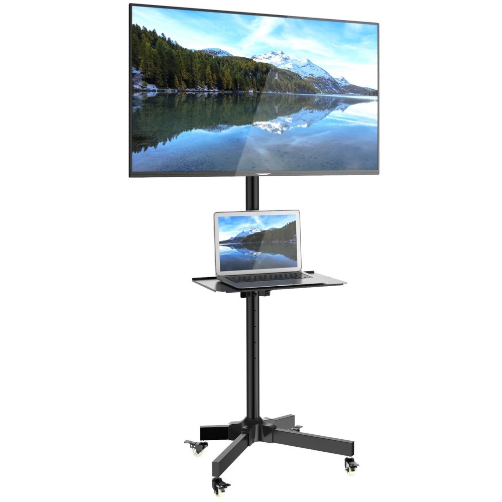 Techly Supporto a Pavimento con Mensola Trolley per TV LCD/LED/Plasma 23''-55'', Portata Massima 25 kg, VESA fino a 400x400, Colore Nero