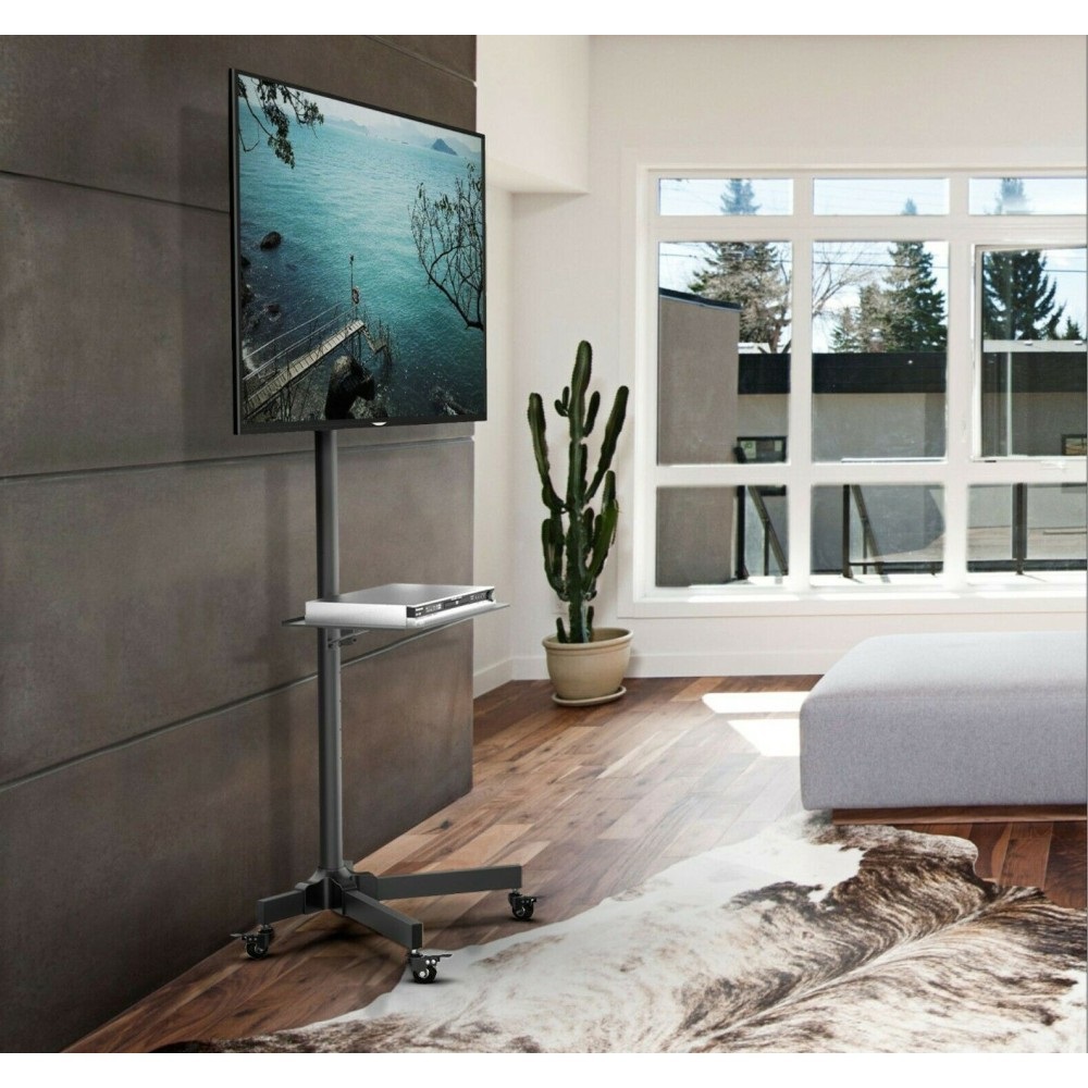 Techly Supporto a Pavimento con Mensola Trolley per TV LCD/LED/Plasma 23''-55'', Portata Massima 25 kg, VESA fino a 400x400, Colore Nero