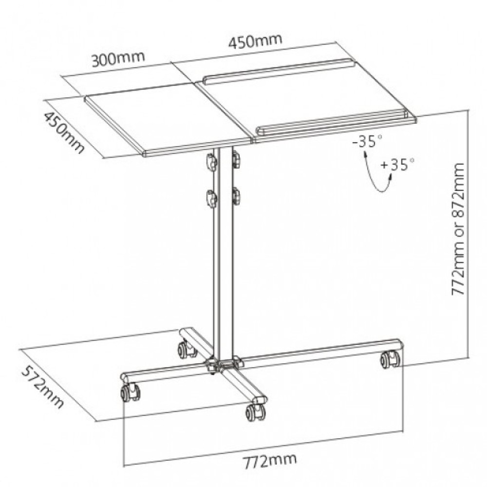 Techly 101485 Carrello Regolabile per Proiettore e Notebook a Due Ripiani in Legno Composito e Acciaio - Nero/Argento