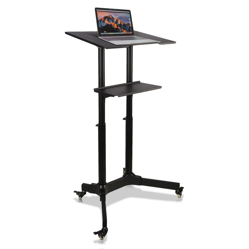 Techly ICA-TB TPM-1BK - Postazione di lavoro mobile nera, supporto per laptop regolabile da 1030 a 1250 mm, base compatta