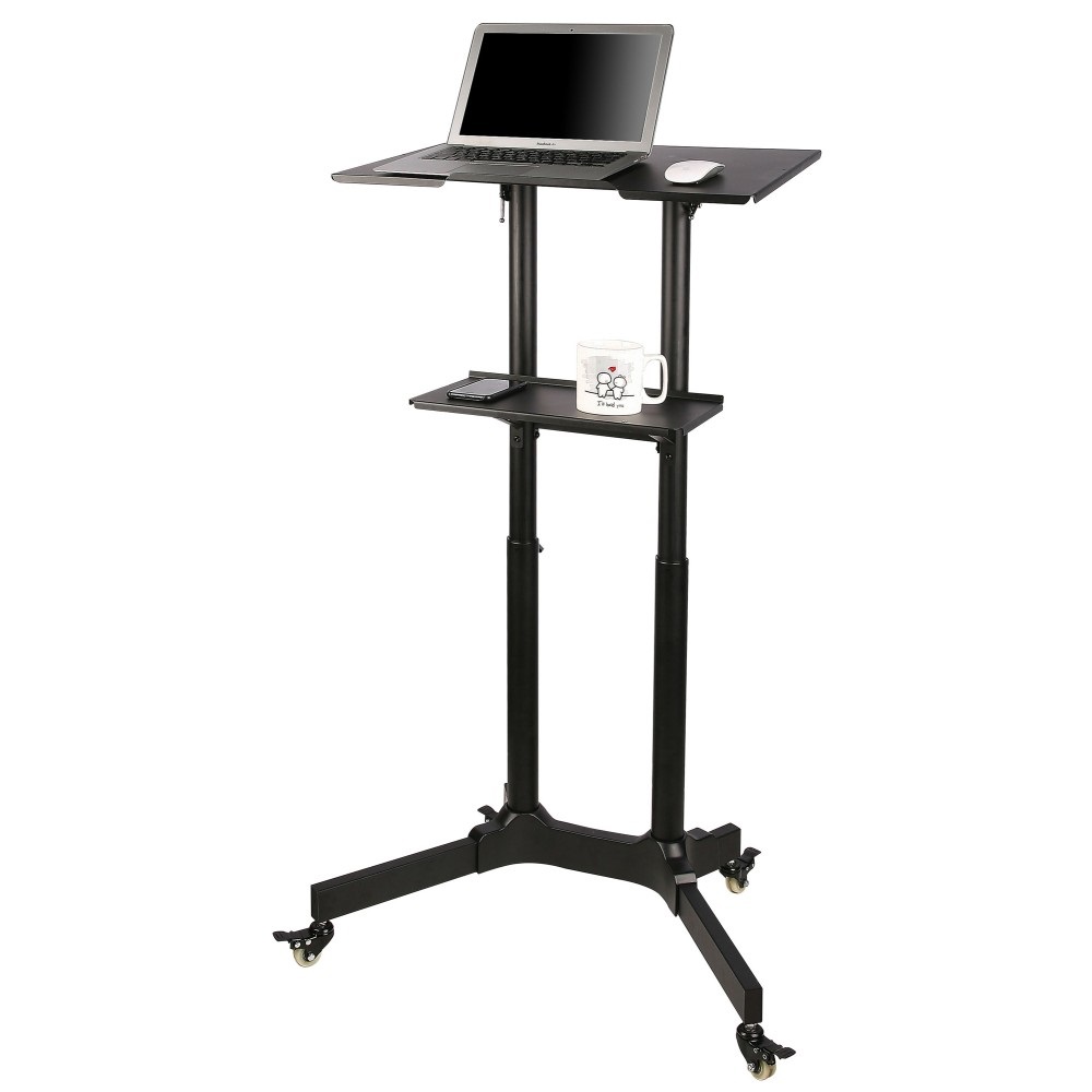 Techly ICA-TB TPM-1BK - Postazione di lavoro mobile nera, supporto per laptop regolabile da 1030 a 1250 mm, base compatta