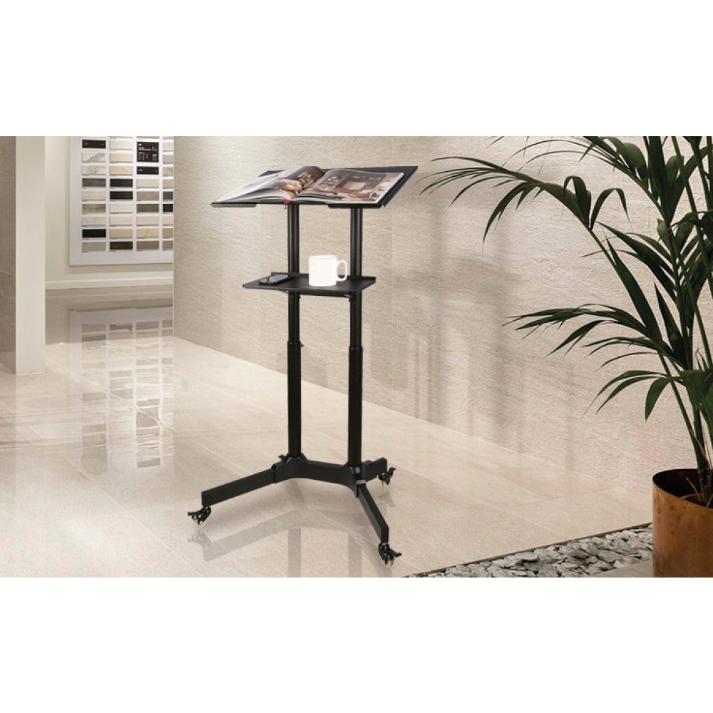 Techly ICA-TB TPM-1BK - Postazione di lavoro mobile nera, supporto per laptop regolabile da 1030 a 1250 mm, base compatta