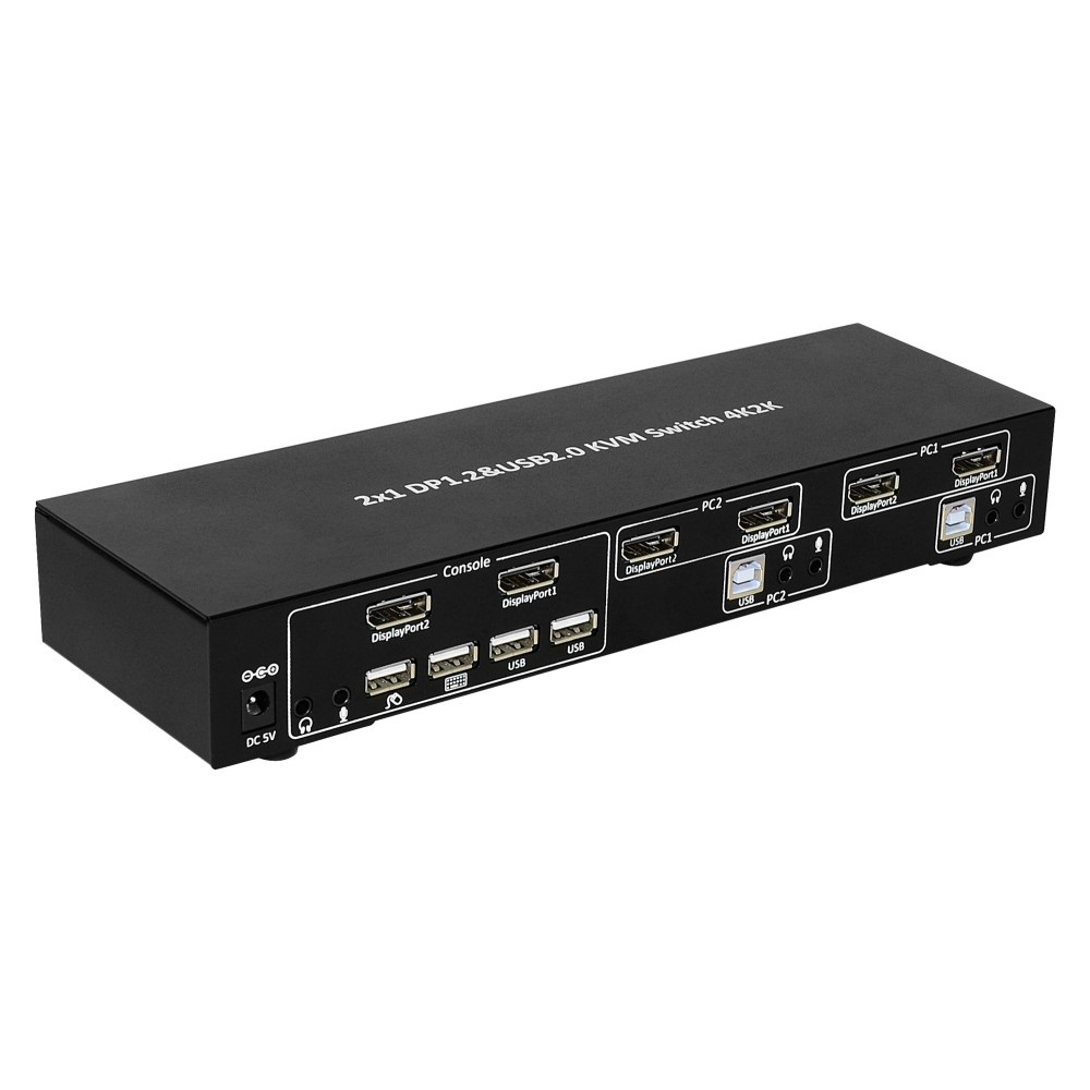 Techly IDATA DP-KVM4 Switch KVM 4 Porte DisplayPort 1.2 e USB 2.0 con Hub e Audio - Montaggio Rack Nero