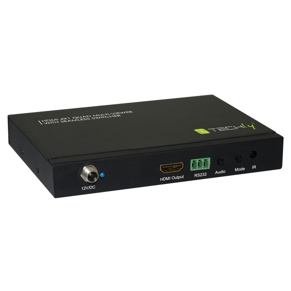 Techly IDATA HDMI-41MV Multiview HDMI 4x1 con switch seamless, supporto 4 sorgenti, 5 modalità multiview, 1080p, 60 Hz, Metallo Nero