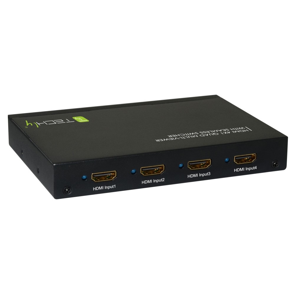 Techly IDATA HDMI-41MV Multiview HDMI 4x1 con switch seamless, supporto 4 sorgenti, 5 modalità multiview, 1080p, 60 Hz, Metallo Nero