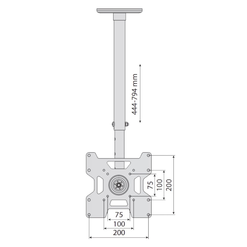 Techly ICA-CPLB 906 Staffa Telescopica per TV LED/LCD a Soffitto 23-37'' Nero - Inclinazione /- 15°, Rotazione 360°, Regolabile in Altezza
