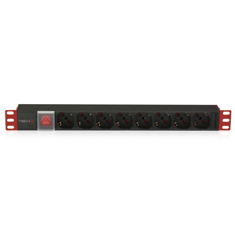 Techly Rack Power Strip 1U - Barra di alimentazione 8x Schuko/UNEL, Cavo 3m, 16A