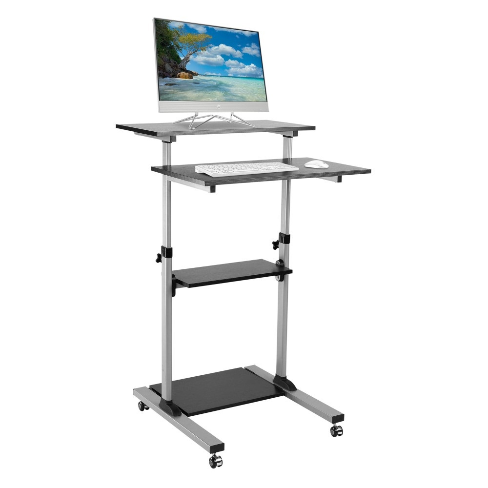 Techly ICA-TB TPM-3 Carrello Ergonomico Altezza Regolabile Nero e Argento con Mensole