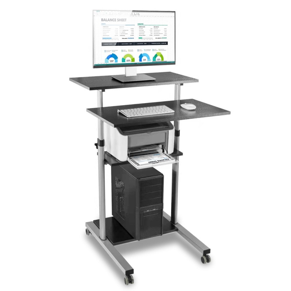 Techly ICA-TB TPM-3 Carrello Ergonomico Altezza Regolabile Nero e Argento con Mensole