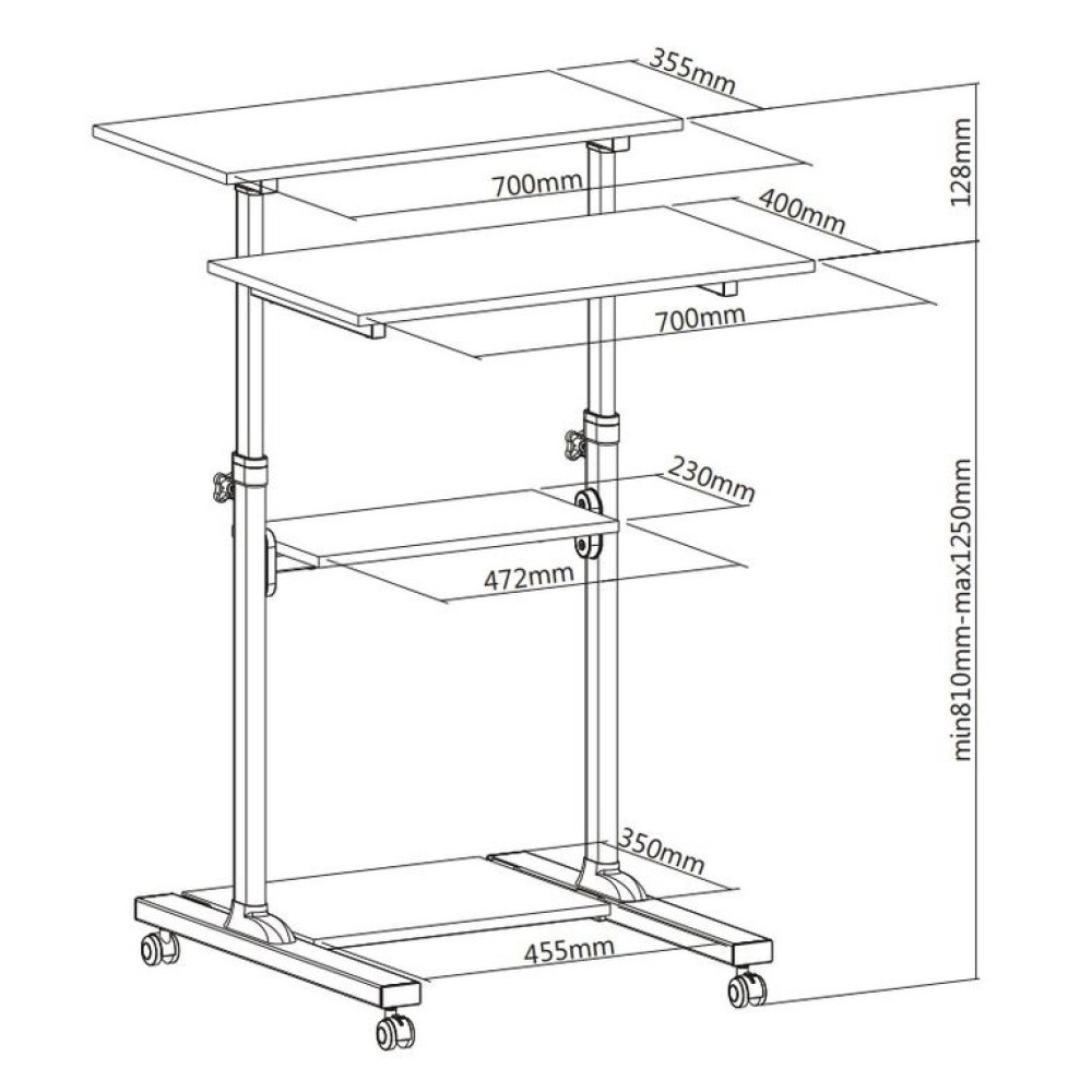 Techly ICA-TB TPM-3 Carrello Ergonomico Altezza Regolabile Nero e Argento con Mensole