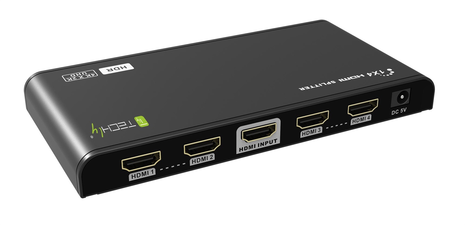 Techly NP 104844 Splitter HDMI 2.0 4K 4 vie HDR/EDID - Distribuzione segnale a 4 monitor, Ultra HD 4Kx2K@60Hz