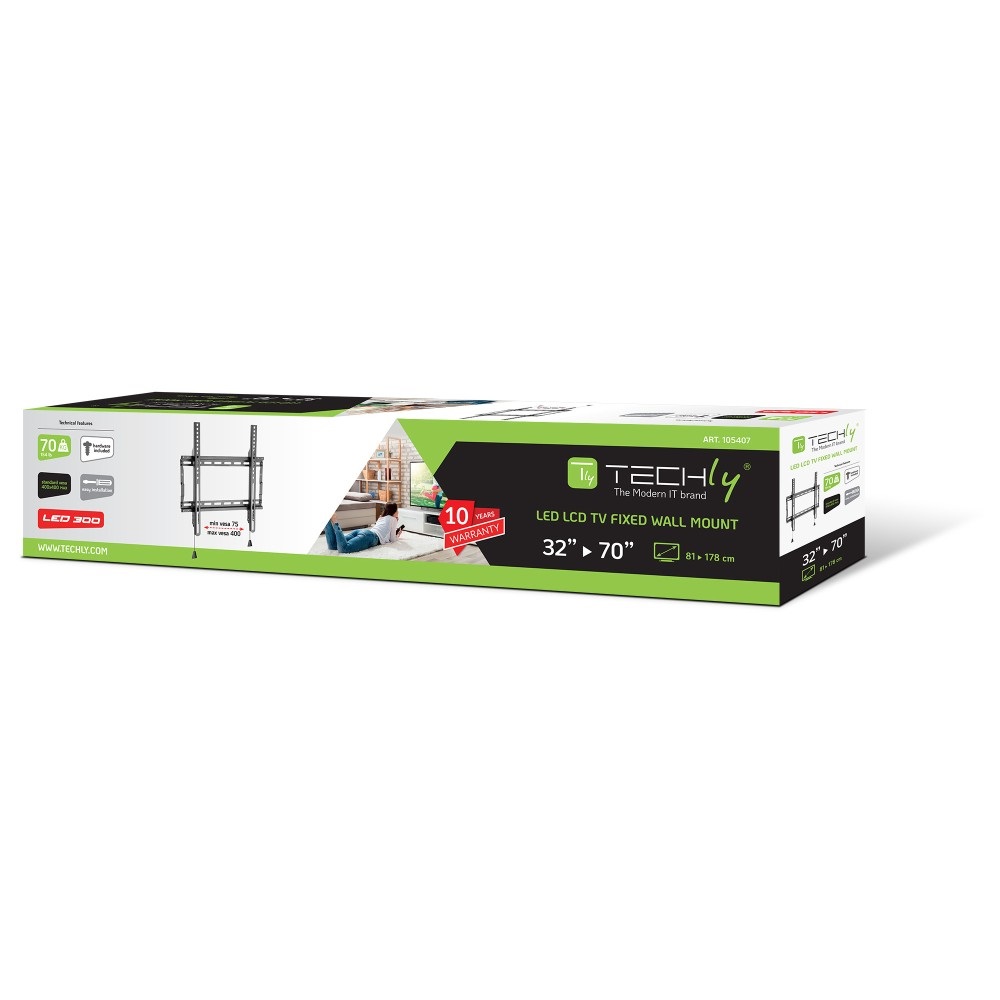 Techly Supporto Fisso Pieghevole per TV LED/LCD 32-70'' - Capacità fino a 70 kg