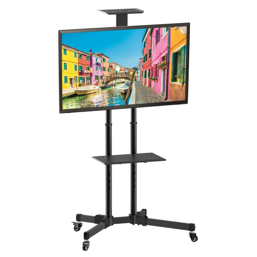 Techly Trolley da Pavimento con Mensola per TV LCD/LED/Plasma 37-70'' ICA-TR16T - Supporto fino a 50 kg, Regolabile in Altezza e Inclinazione