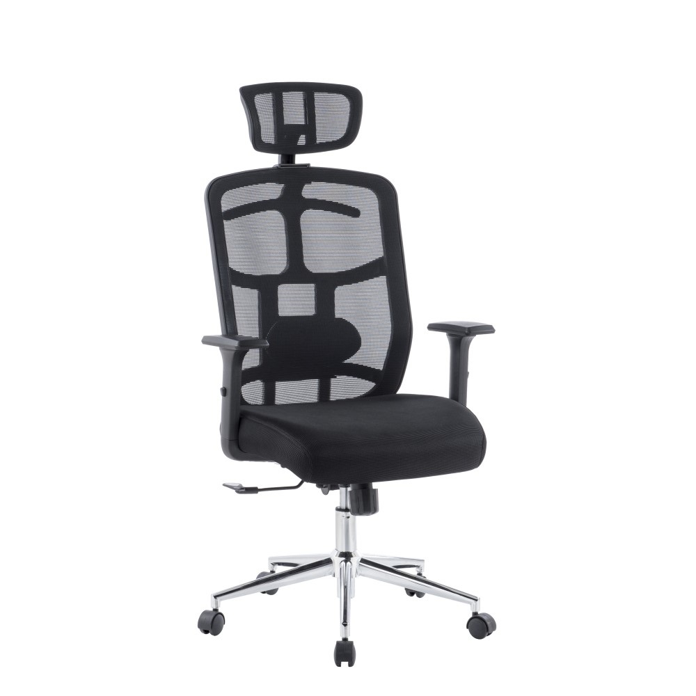 TECHLY Sedia per Ufficio Alta con Poggiatesta e Base Cromata Nero - Modello ICA-CT MC020
