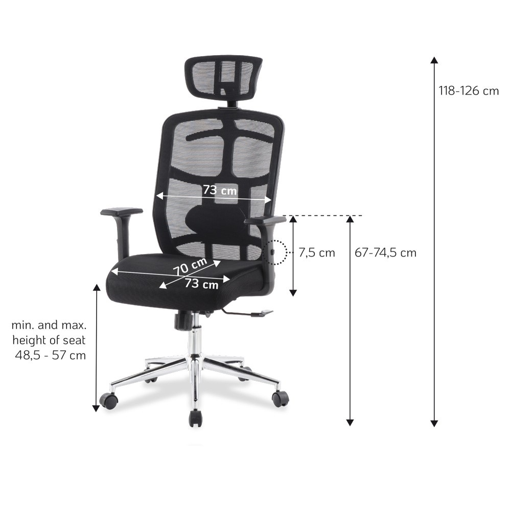 TECHLY Sedia per Ufficio Alta con Poggiatesta e Base Cromata Nero - Modello ICA-CT MC020
