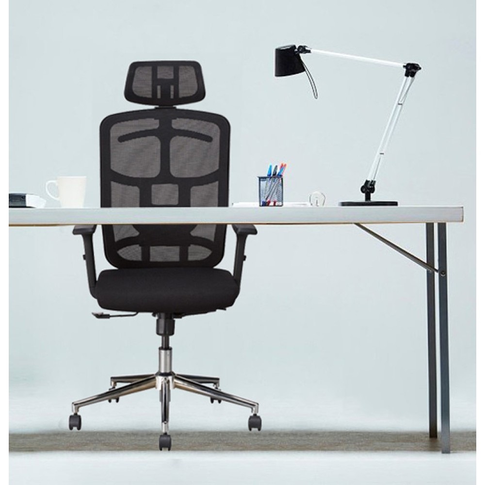 TECHLY Sedia per Ufficio Alta con Poggiatesta e Base Cromata Nero - Modello ICA-CT MC020