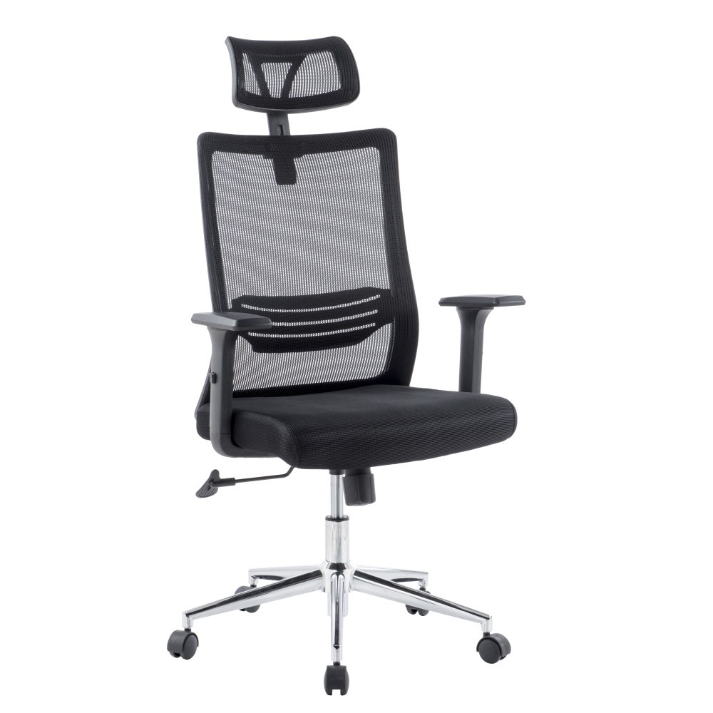 Techly Sedia per Ufficio ICA-CT MC021 con Schienale Alto, Poggiatesta Regolabile, Base Cromata e Seduta Imbottita - Nero