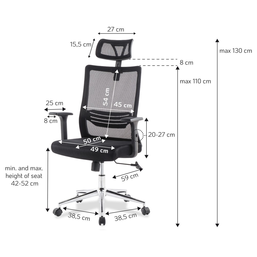Techly Sedia per Ufficio ICA-CT MC021 con Schienale Alto, Poggiatesta Regolabile, Base Cromata e Seduta Imbottita - Nero