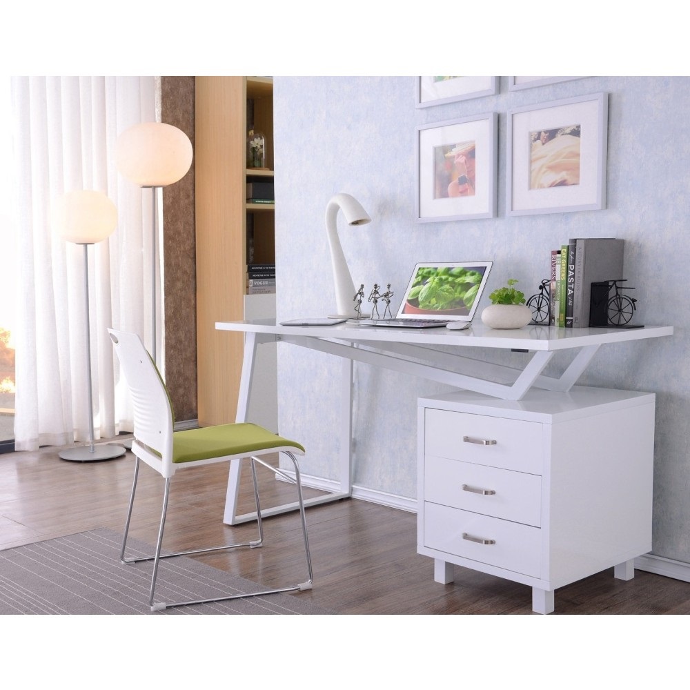 Techly Scrivania per Computer Moderna con Tre Cassetti Bianco Opaco Effetto Legno