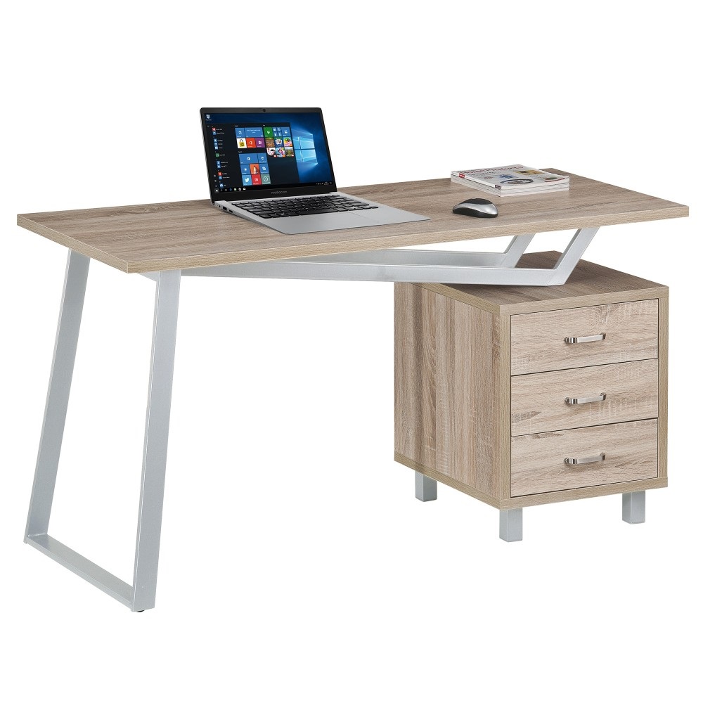 Techly 105940 Scrivania per Computer Moderna in Quercia con Tre Cassetti e Ampia Area di Lavoro