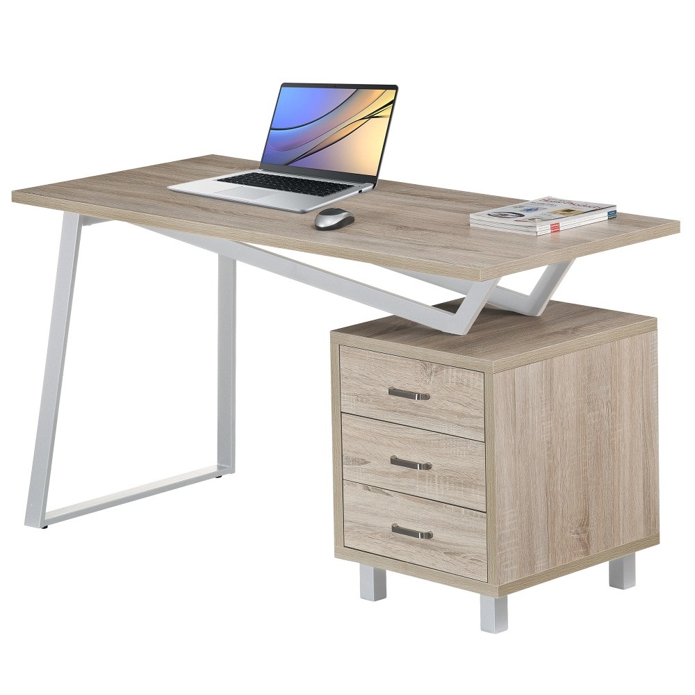Techly 105940 Scrivania per Computer Moderna in Quercia con Tre Cassetti e Ampia Area di Lavoro