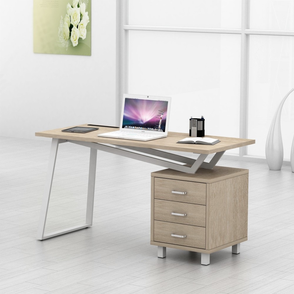 Techly 105940 Scrivania per Computer Moderna in Quercia con Tre Cassetti e Ampia Area di Lavoro