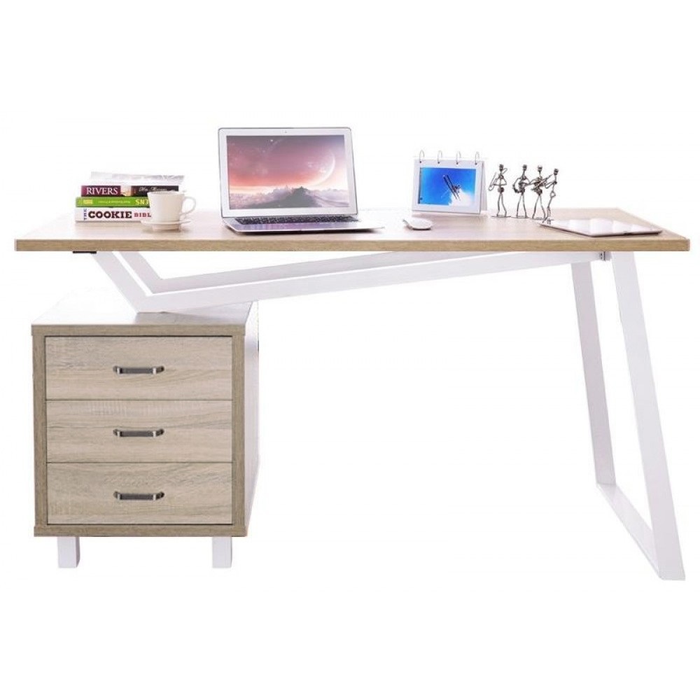 Techly 105940 Scrivania per Computer Moderna in Quercia con Tre Cassetti e Ampia Area di Lavoro