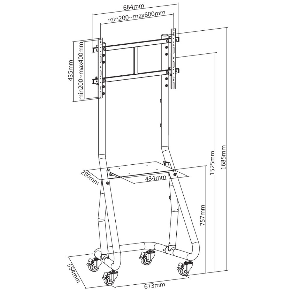 Techly Supporto a Pavimento per TV da 37'' a 80'' - Massimo Peso 80 kg, Compatibilità VESA fino a 600x400, Gestione Cavi e Base con Ruote