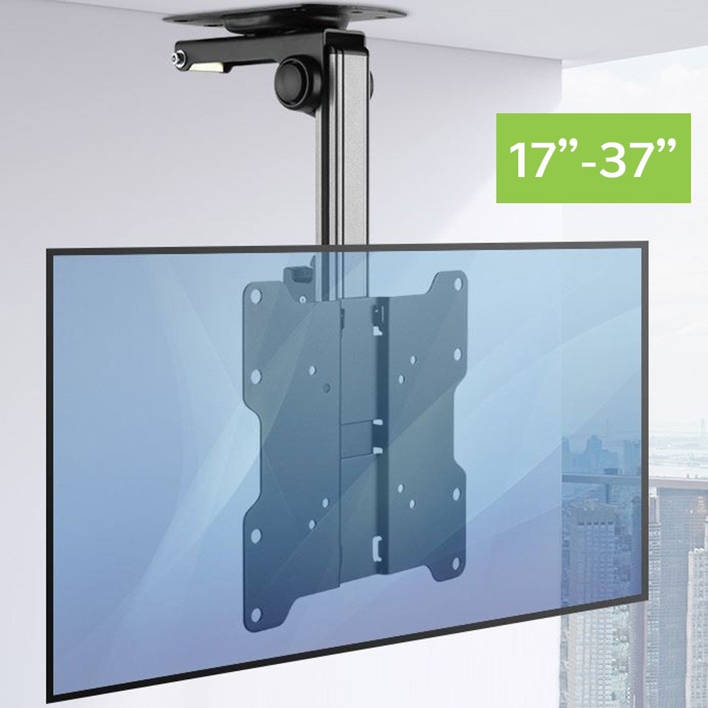 Techly Staffa TV da Soffitto Dritto e Inclinato per TV LED/LCD 17''-37'' Nero - Design Pieghevole e Adatta a Soffitti Inclinati