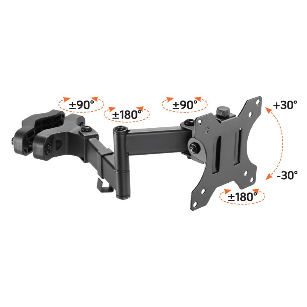 Techly 107159 Staffa per Fissaggio a Palo TV LED/LCD 17-32'' Nero - Braccio di Supporto con Regolazione Inclinazione