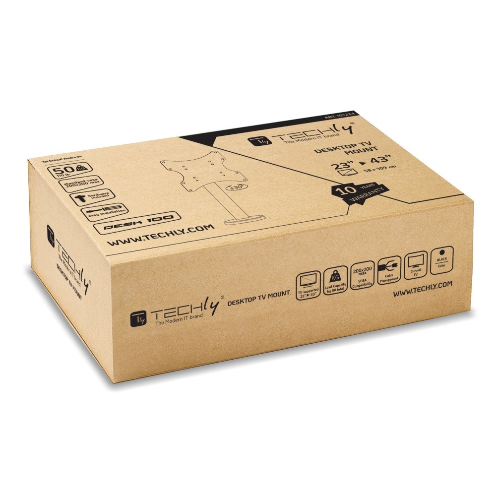 Techly 107234 Supporto Universale da Tavolo per TV LED/LCD 23-43'' Nero con Braccio Ruotabile e Gestione Cavi