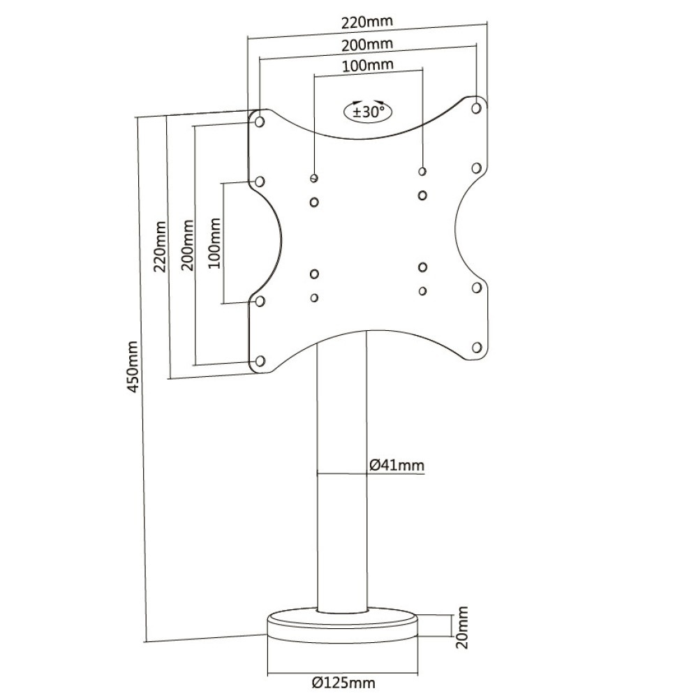 Techly 107234 Supporto Universale da Tavolo per TV LED/LCD 23-43'' Nero con Braccio Ruotabile e Gestione Cavi