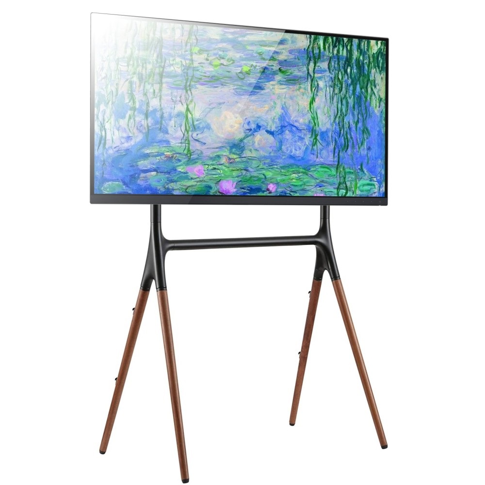 Techly ICA-TR19 Supporto TV da Pavimento per Televisori 49-70'' Stile Cavalletto in Noce - Portata Max 40 Kg, VESA 600x400