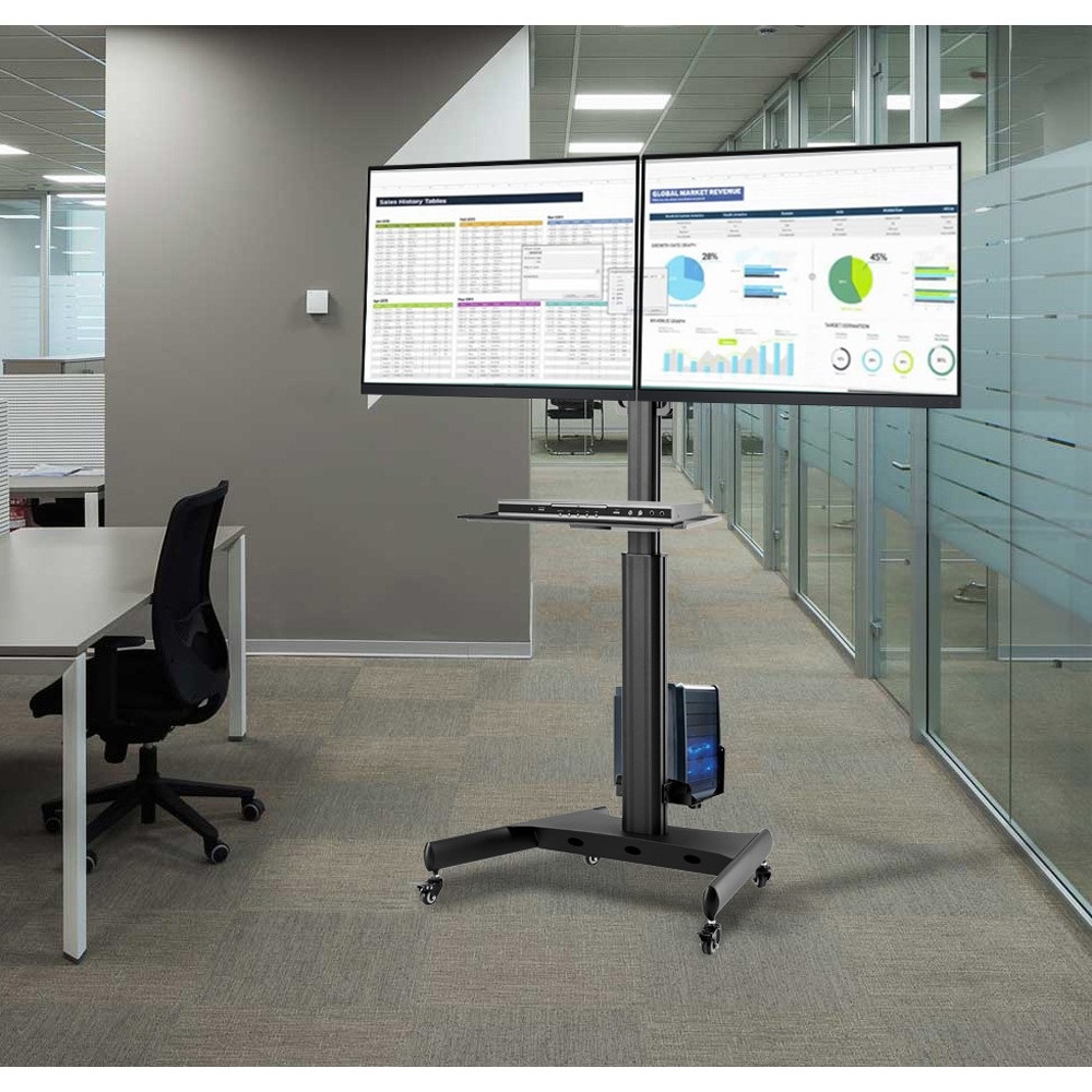 Techly Trolley da Pavimento con Mensola e Porta CPU per 2 TV LCD/LED/Plasma 13-32