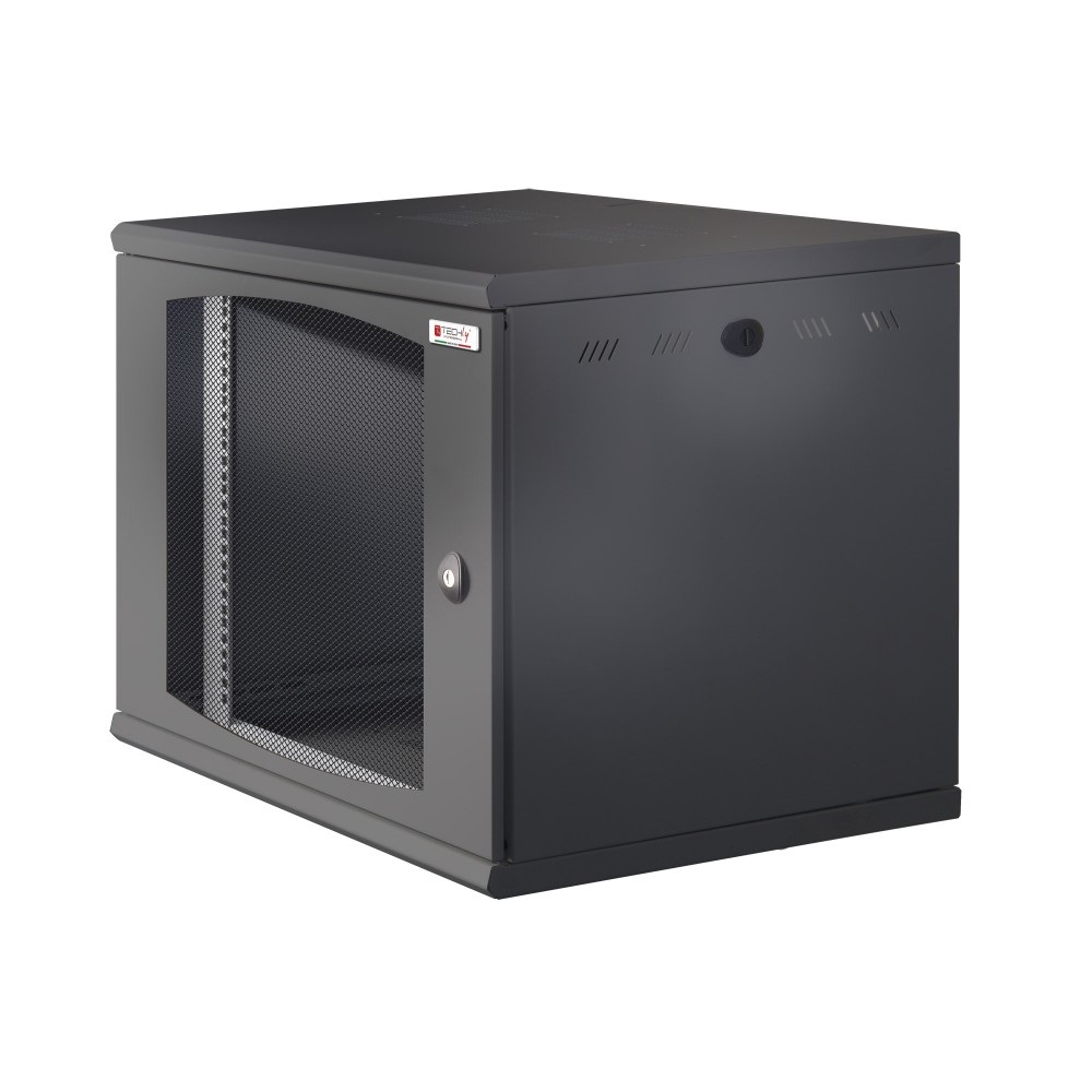 Techly Professional Armadio Rack 19'' a muro 16U sezione unica P 600mm con Porta Grigliata Nera e Chiave