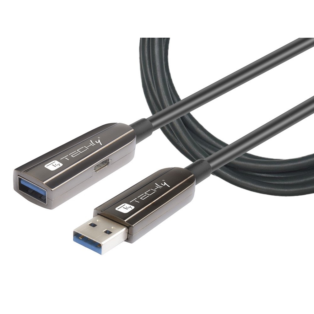 TECHLY Cavo Ottico Attivo USB 3.2 SuperSpeed 10m Nero - USB A M/F, 5 Gbit/s