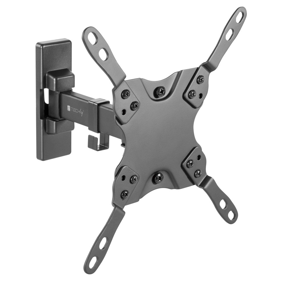 Techly ICA-PLB-400STY Staffa a Muro Universale 2 Snodi per TV 13-42'' Nero - Inclinazione 5° to -12°, Rotazione ±180°, Acciaio Solido