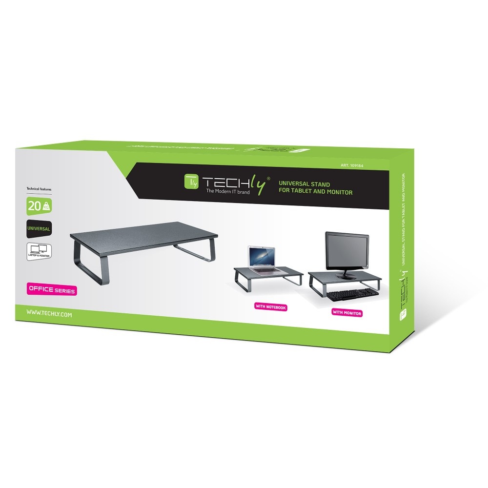 Techly Supporto di Rialzo Elegante per Monitor e Laptop da Scrivania - Nero