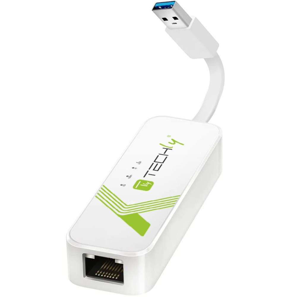 Techly IDATA USB-ETGIGA-3A Adattatore Convertitore USB 3.0 Ethernet Gigabit RJ45 LAN 5000 Mbit/s Bianco