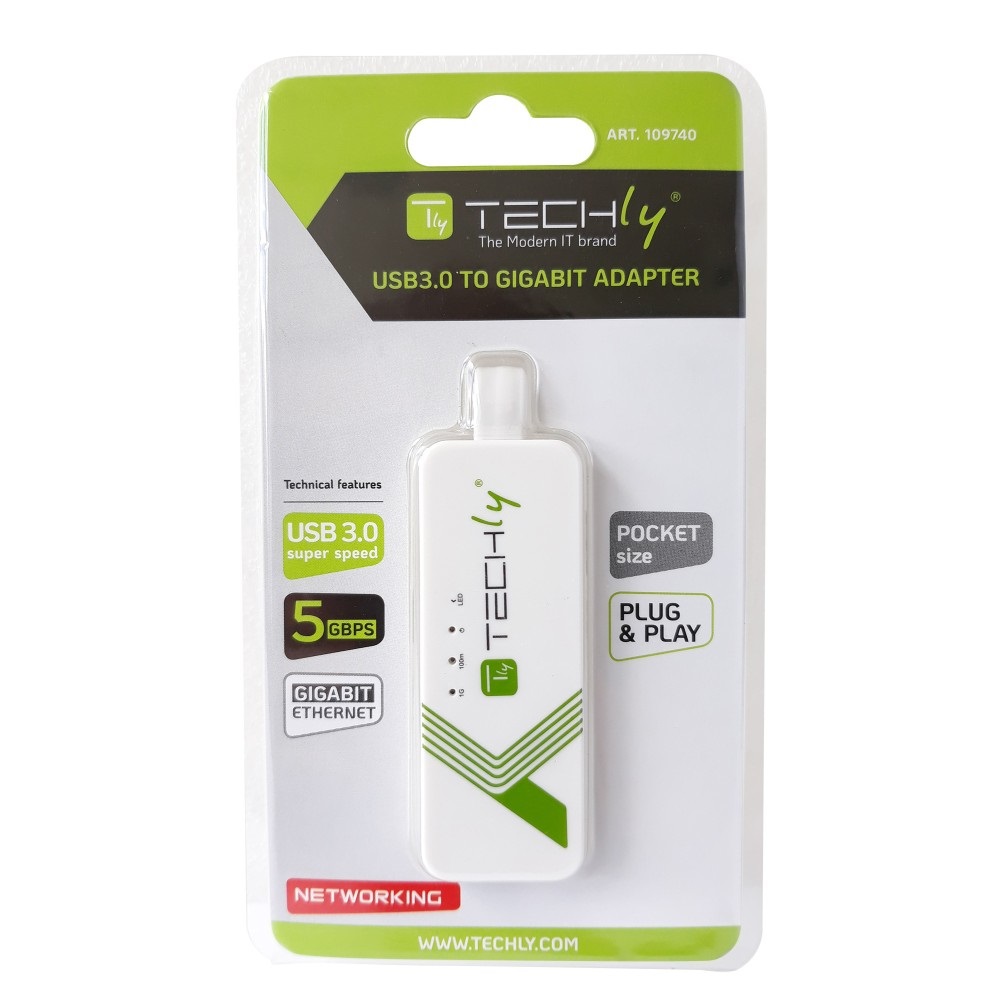 Techly IDATA USB-ETGIGA-3A Adattatore Convertitore USB 3.0 Ethernet Gigabit RJ45 LAN 5000 Mbit/s Bianco