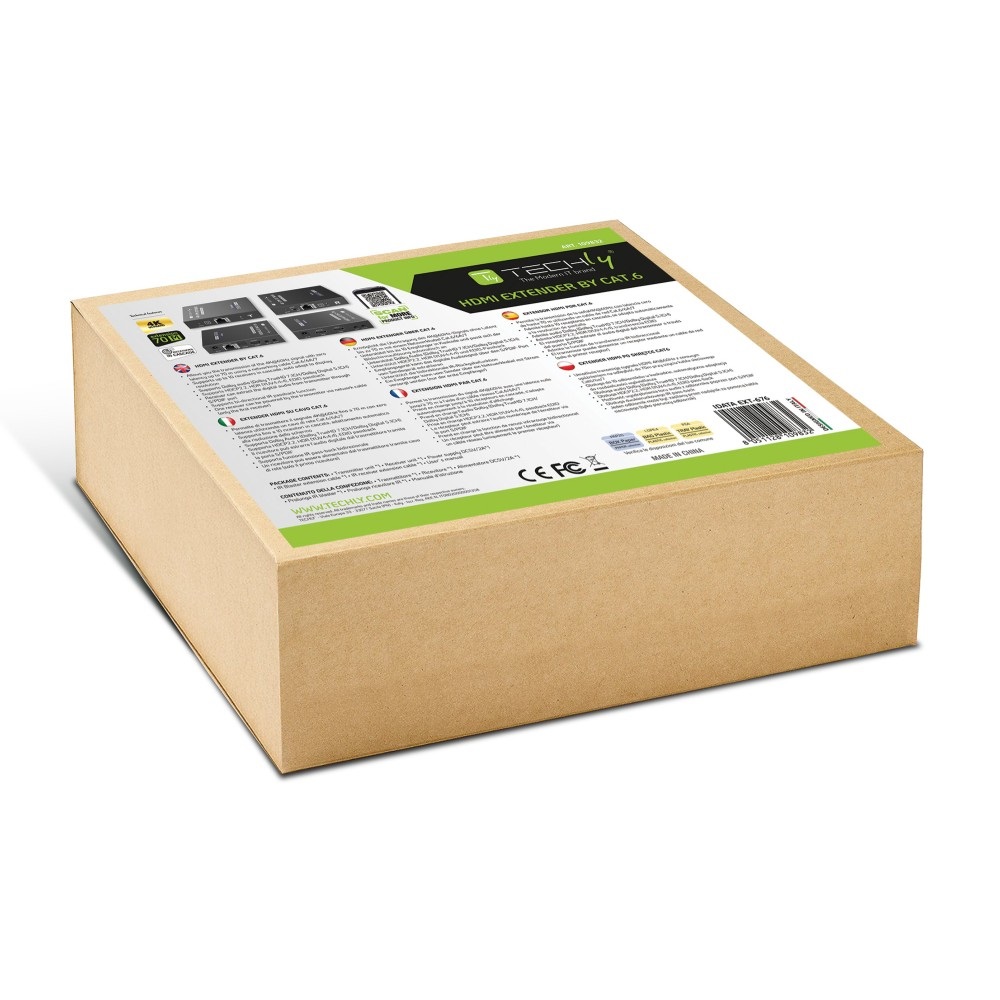 TECHLY Amplificatore Ripetitore Extender HDMI 4K fino a 70m su Cavo Cat.6/6A/7 - IDATA EXT-676, Nero