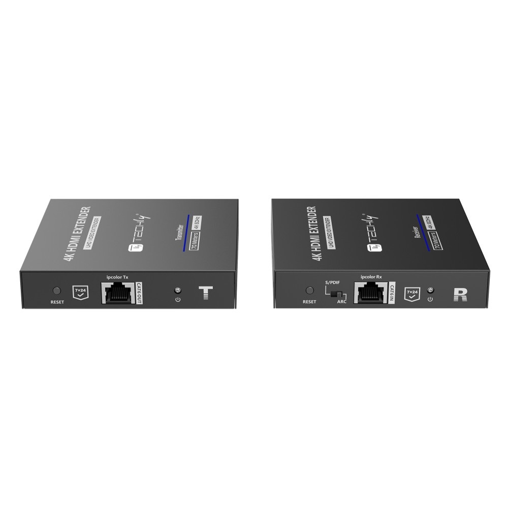 TECHLY Amplificatore Ripetitore Extender HDMI 4K fino a 70m su Cavo Cat.6/6A/7 - IDATA EXT-676, Nero