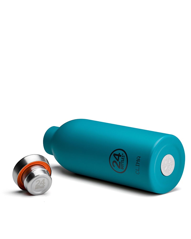 24Bottles Clima Bottle - Borraccia Termica 850 ml Acciaio Inox Atlantic Bay, 100% Ermetica, Design Italiano, Mantiene Caldo per 12 Ore e Freddo per 24 Ore