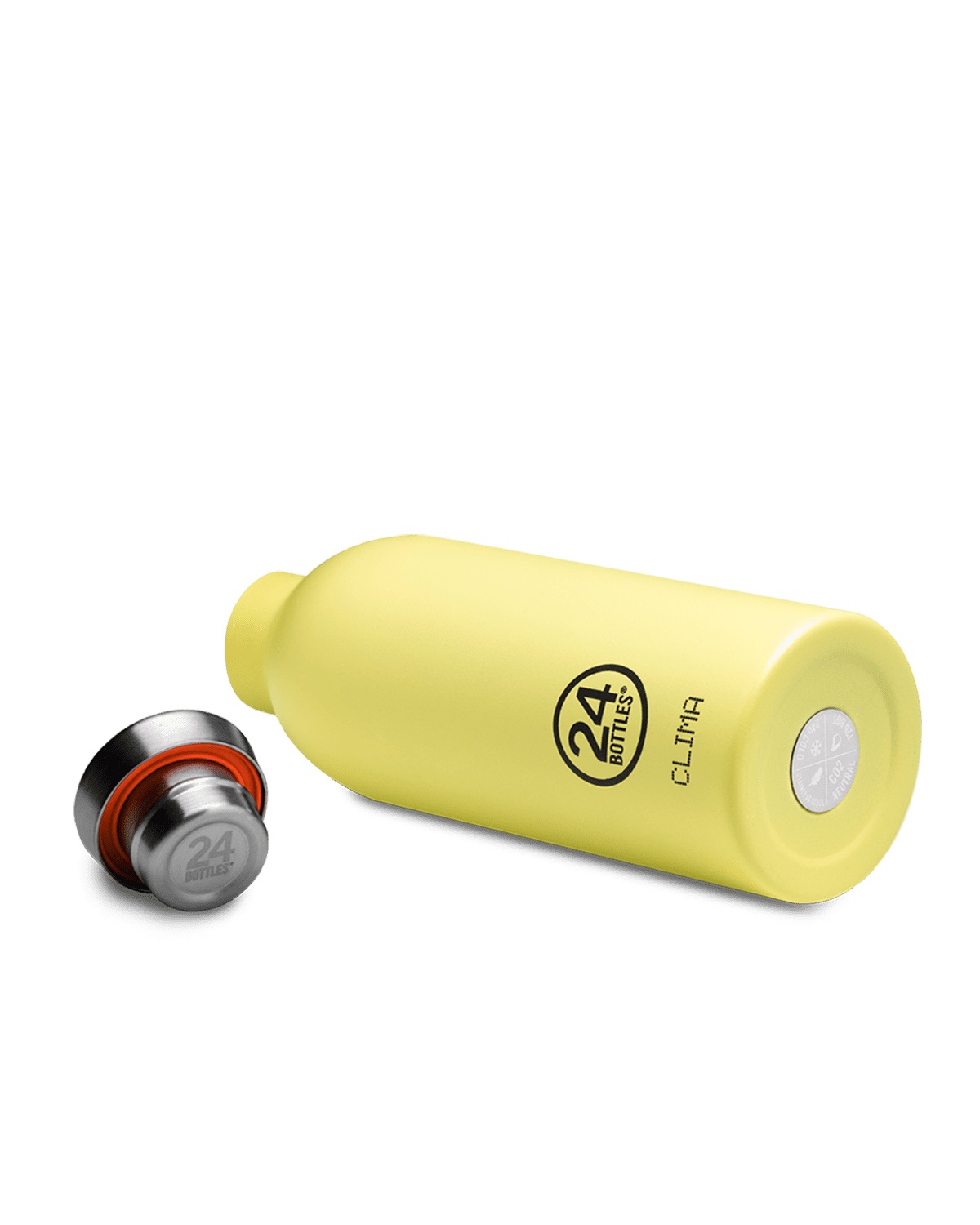 24Bottles Clima Bottle - Borraccia Termica 500 ml in Acciaio Inox Gialla, 100% Ermetica, Design Italiano, Mantiene Caldo per 12 Ore e Freddo per 24 Ore