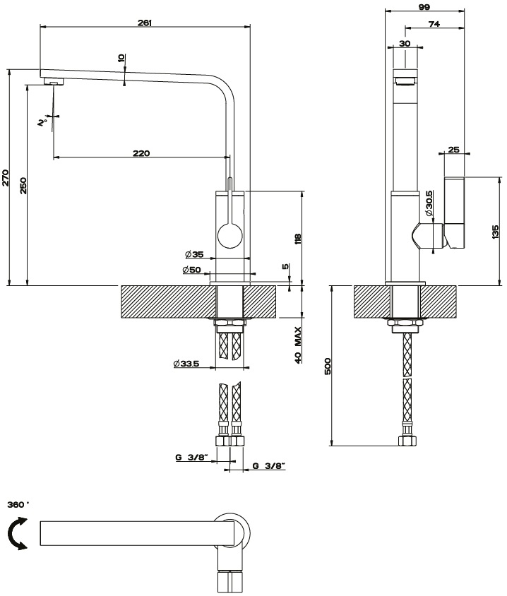 Foster Miscelatore Monocomando Cucina NYC Cromato con Canna Girevole 360° - Modello 8486 000