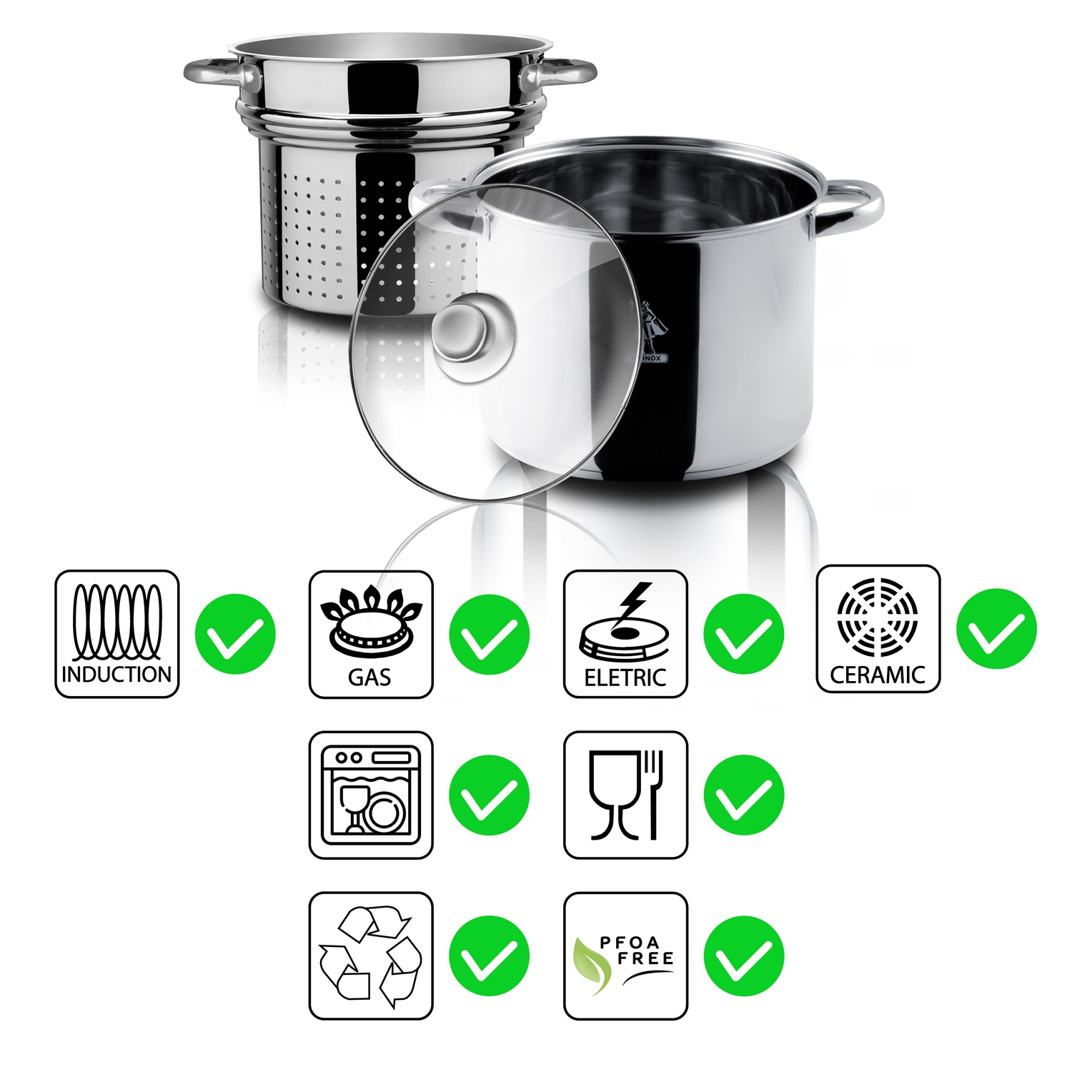Aeternum AP000077 Pentola Multifunzionale in Acciaio Inox 22 cm - Compatibile con Gas, Alogena e Induzione