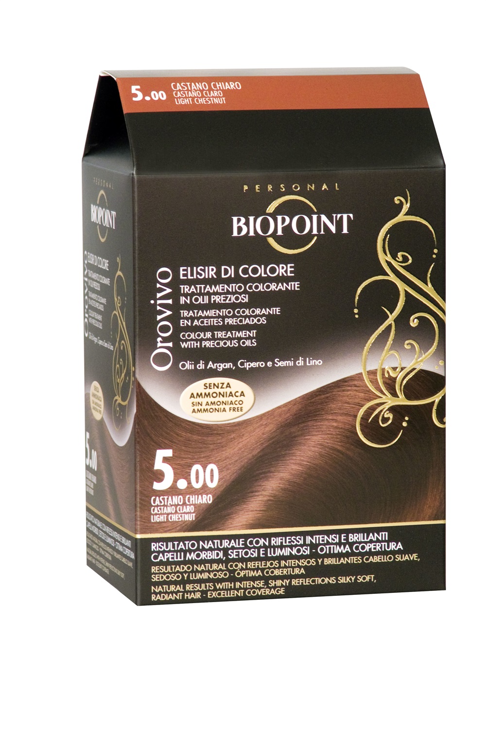 Biopoint Orovivo Elisir di Colore 05 Castano Chiaro - Trattamento Colorante in Olio Senza Ammoniaca per Lucentezza e Nutrimento