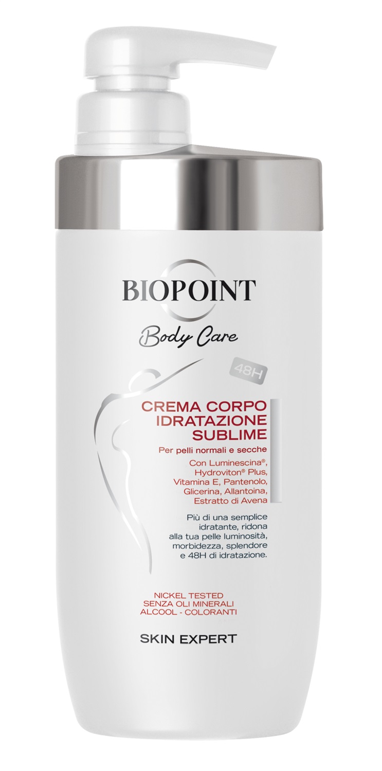 Biopoint Crema Corpo Idratazione Sublime 500 ml - Idratante Emolliente per Pelli Normali e Secche, con Luminescina e Vitamina E, 24 Ore di Idratazione