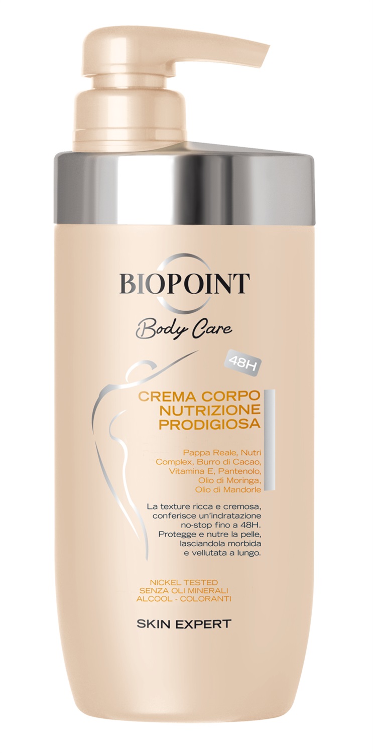 Biopoint Crema Corpo Nutrizione Prodigiosa 500 ml - Nutriente, Idratante e Protettiva per Pelli Secche e Molto Secche, Texture Soffice e Burrosa